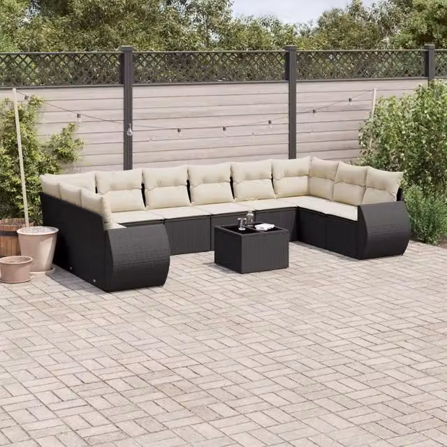 Set Divani da Giardino 11 pz con Cuscini in Polyrattan Nero 3254213