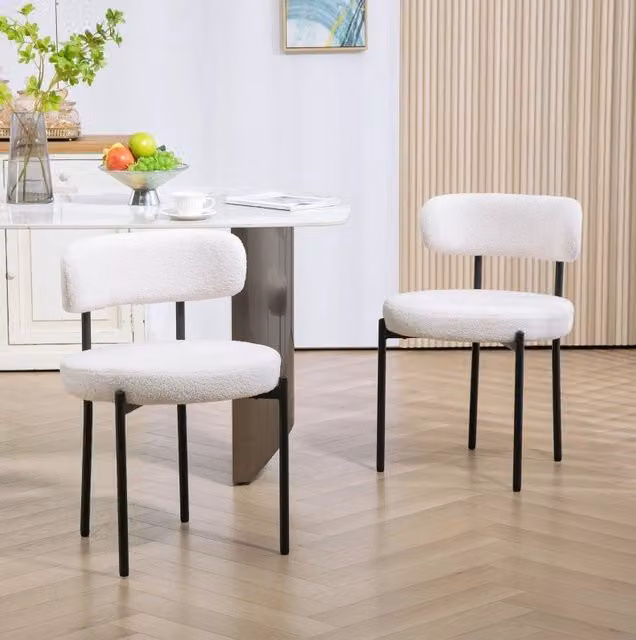 Set 2 Sedie da Pranzo Imbottite in Poliestere Bianco Crema