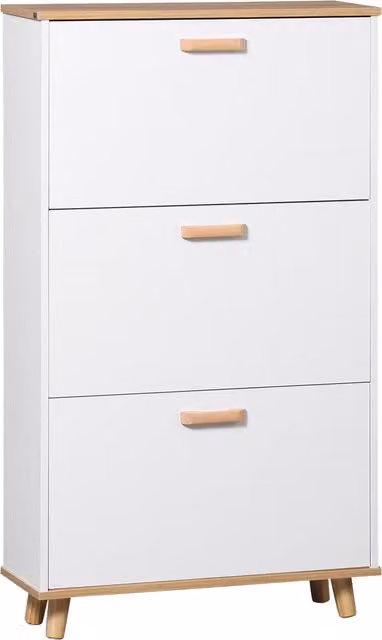 Mobile porta scarpe HOMCOM in stile scandinavo con 3 ante, bianco, L: 70 cm, P: 23,5 cm, H: 122 cm
