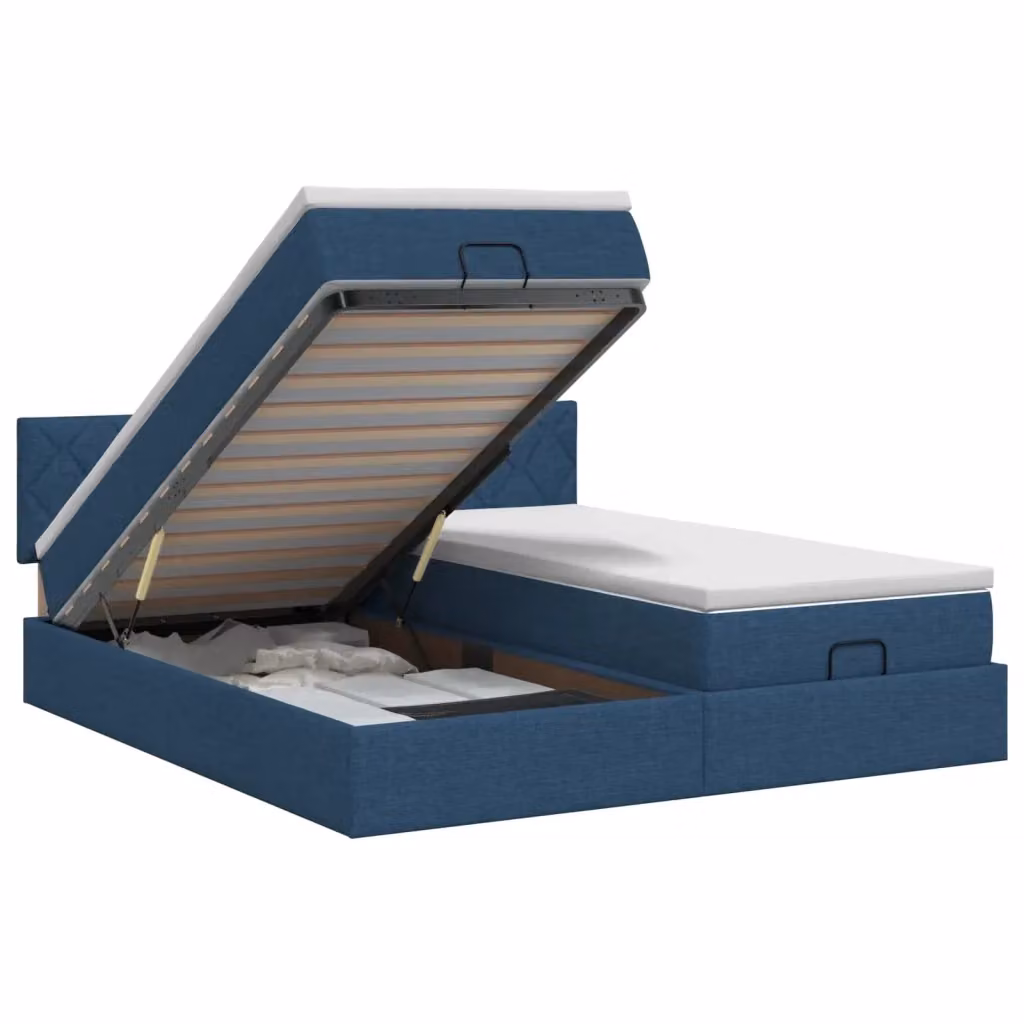 Letto ottomano con materasso e testiera vidaXL in tessuto blu e bianco L/P/H: 200 x 200 x 88 cm – 2