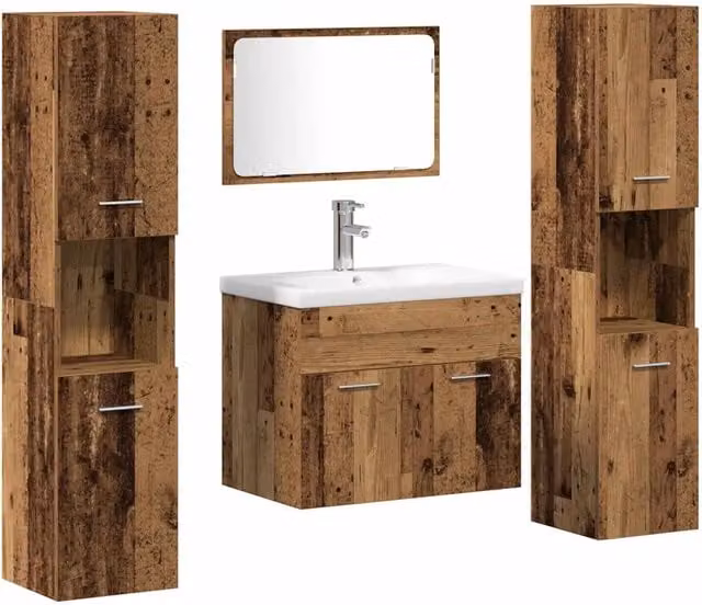 Set di mobili per il Bagno | Armadio da bagno con porta 4 pz Legno vecchio