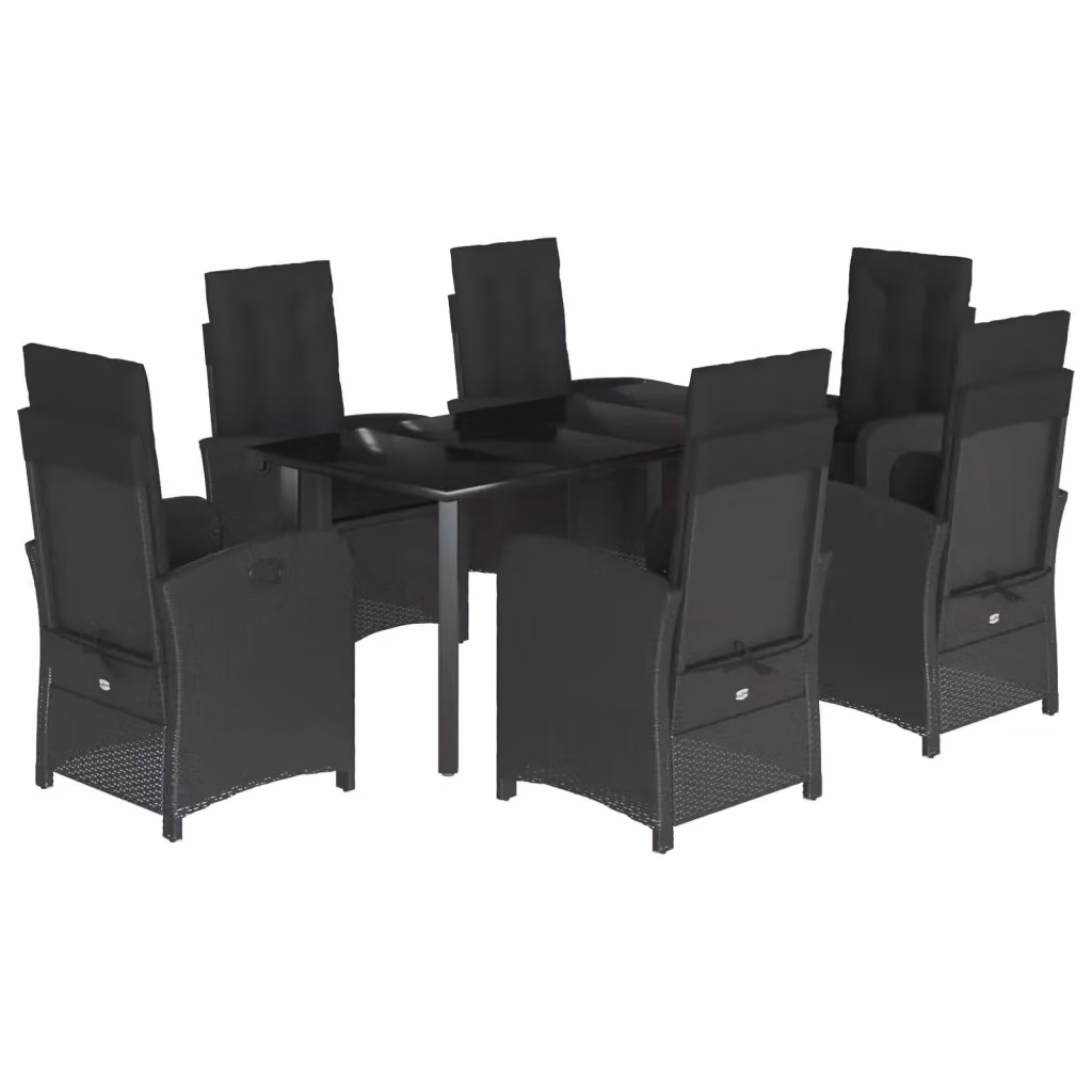 Set da pranzo da giardino vidaXL in polyrattan nero con tavolo in vetro e 7 pezzi – 2