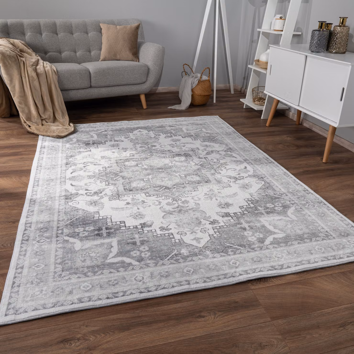 Tappeto lavabile Cambria stile orientale grigio e beige L: 150 cm, P: 80 cm – 4