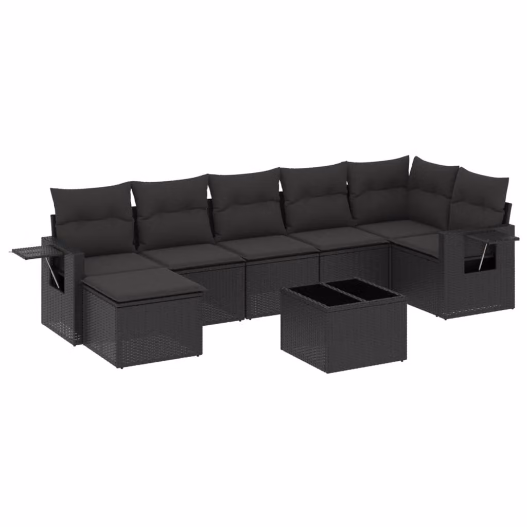 Set Divani da Giardino con Cuscini 8 pz Nero in Polyrattan