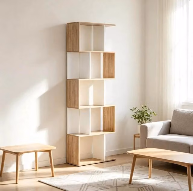 Libreria a S 60x24x184,5 cm in pannello truciolare, rovere e bianco salvaspazio –