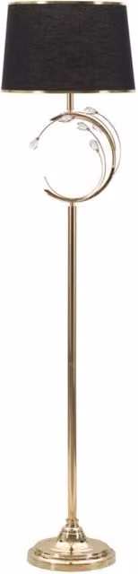 Lampada da terra Bruxelles in metallo nero e oro con paralume in tessuto, Diametro: 38 cm, Altezza: 160 cm