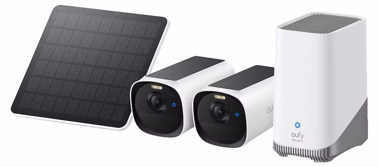Eufy E40, set di telecamere di sorveglianza con pannello solare e base, vista a infrarossi