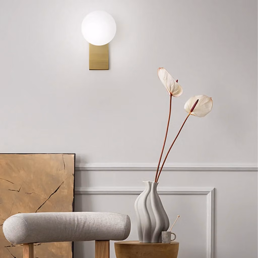 Applique Moderna Talia Perenz in Alluminio e Vetro, Colore Ottone e Bianco, LED 8W 3000K IP44 – 2
