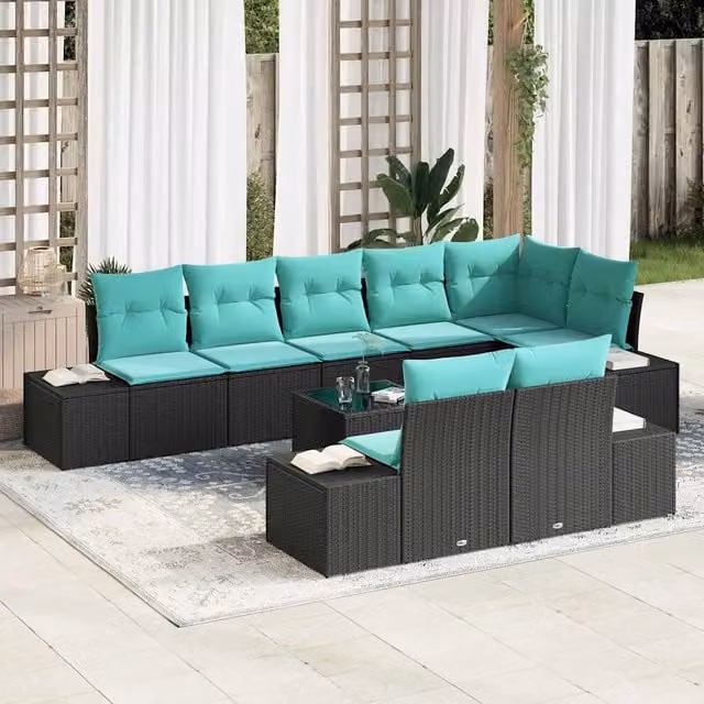 Set Divano da Giardino 9 pz Nero polyrattan 3347126