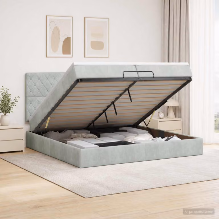 Letto ottomano con materasso vidaXL in velluto Grigio Chiaro L: 200 cm, P: 200 cm, H: 88 cm
