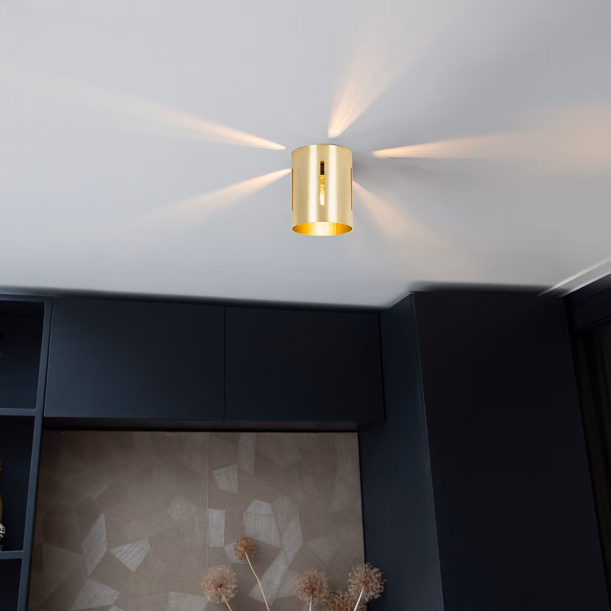 QAZQA - Plafoniera di design I plafoniera I lampada I luce oro I ottone con effetto luce - Yana I soggiorno I camera da letto - cilindro in alluminio - LED adatto E27