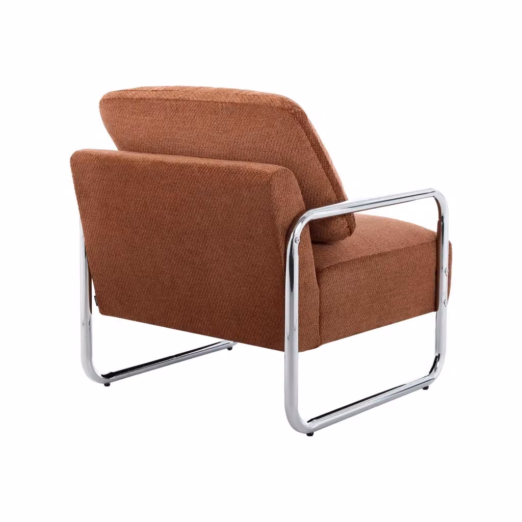 Poltrona vintage SWEEEK in tessuto chenille rosso con struttura in metallo lucido e braccioli – 2