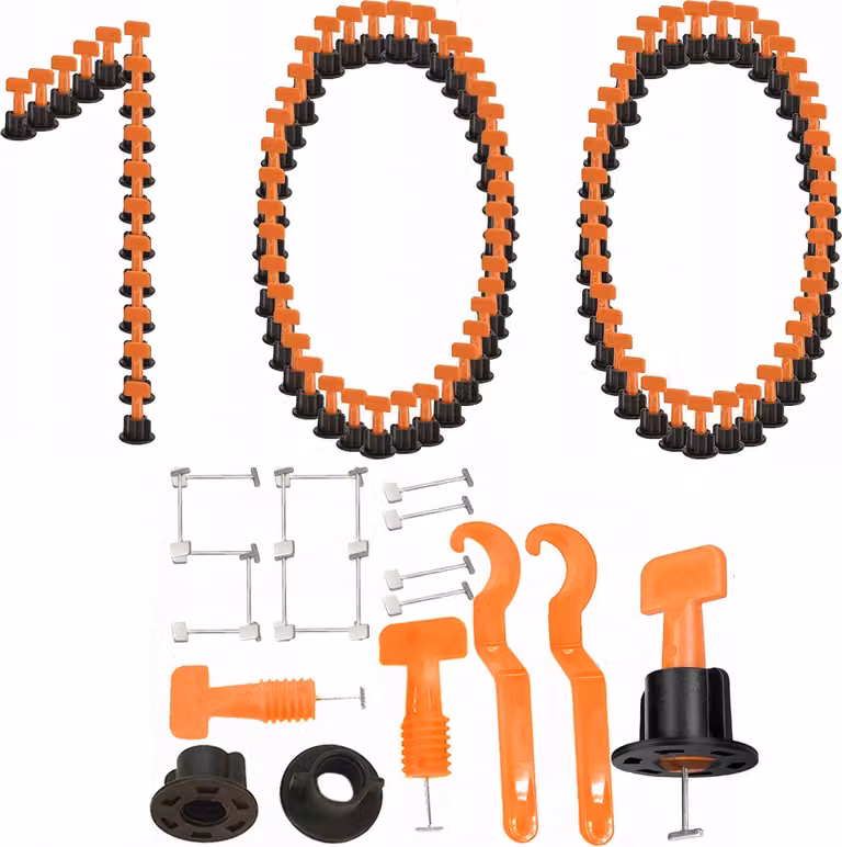 Set di livellamento per piastrelle 100 pezzi Arancione Nero 3 16 mm Riutilizzabile