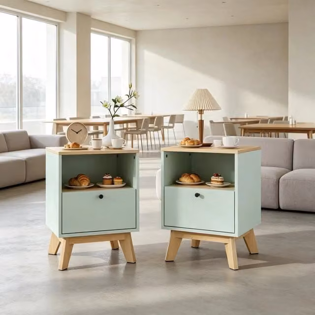 Set di 2 comodini Mivray in MDF verde opaco con cassetto e vano aperto, L/P/H: 40 x 40 x 55 cm