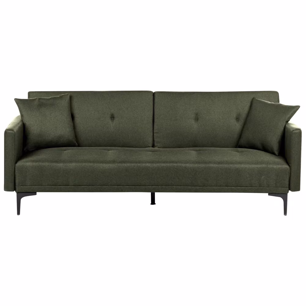 Divano letto Beliani moderno a 3 posti in tessuto verde con schienale capitonné e gambe nere con funzione click-clack e coperture rimovibili – 2