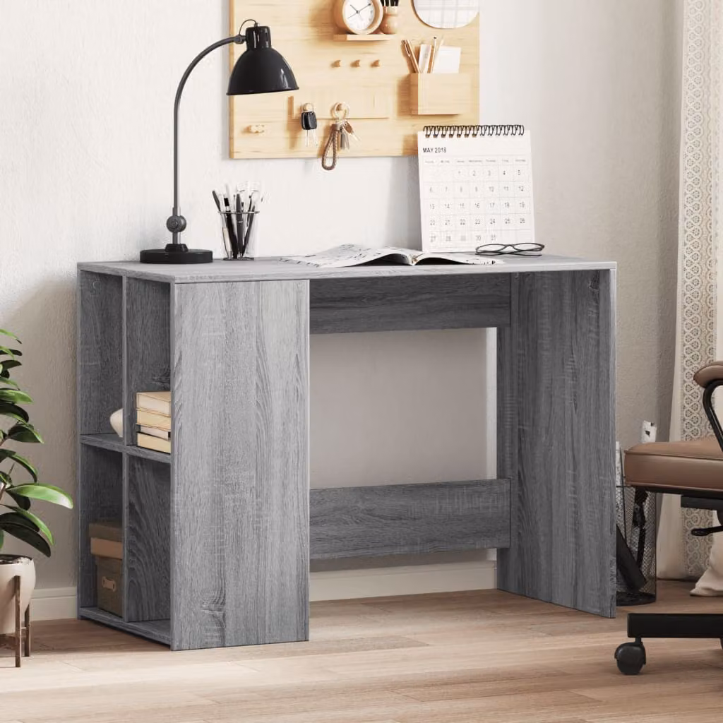 Scrivania moderna vidaXL in legno e MDF Grigio, L 102 x P 50 x H 75 cm