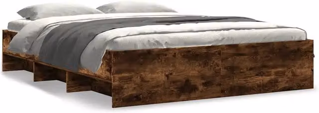 Letto matrimoniale | Letto per adulti | Giroletto senza Materasso Rovere Fumo 150x200 cm in Truciolato