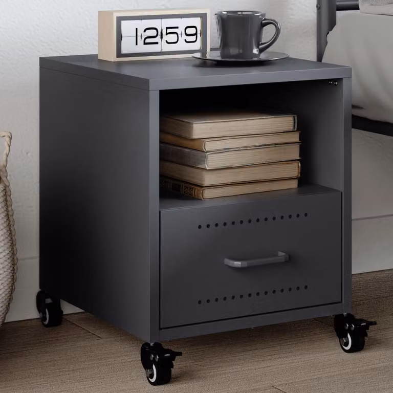 vidaXL Comodino Moderno in Metallo Antracite L: 36 cm, P: 39 cm, H: 43,5 cm