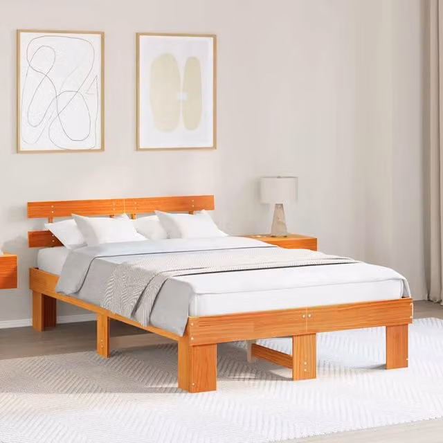 Letto matrimoniale moderno in pino massello marrone cerato L/P/H: 120 x 200 cm