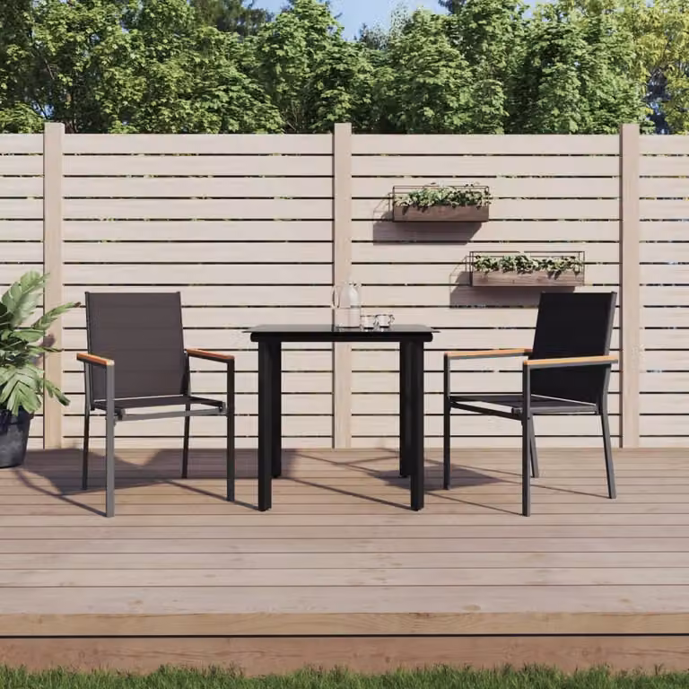 The Living Store Set da pranzo da giardino 3 pezzi in textilene nero e acciaio