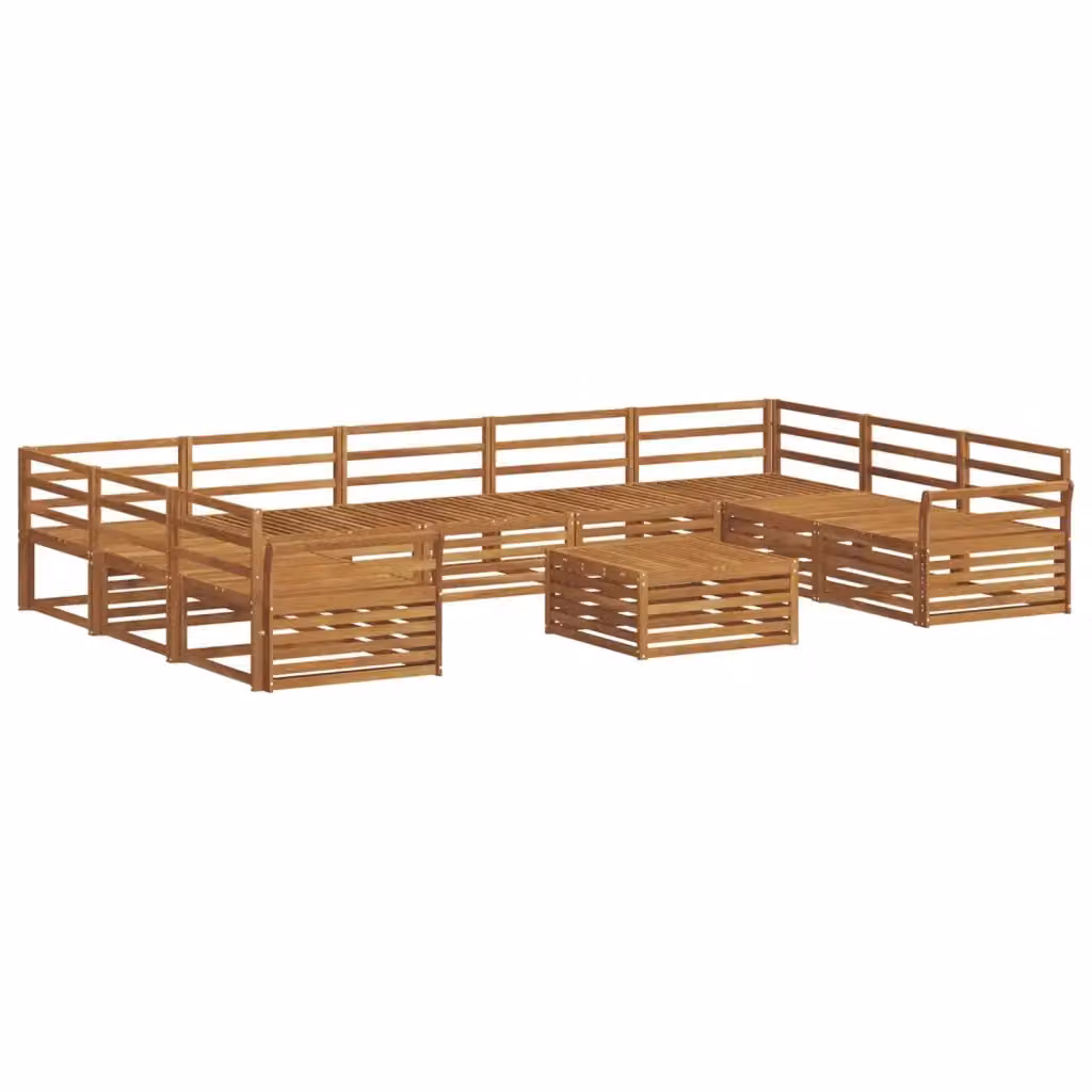 Set di divani da esterno a forma di U vidaXL in legno di acacia con tavolo da caffè e cuscini, beige e marrone – 2