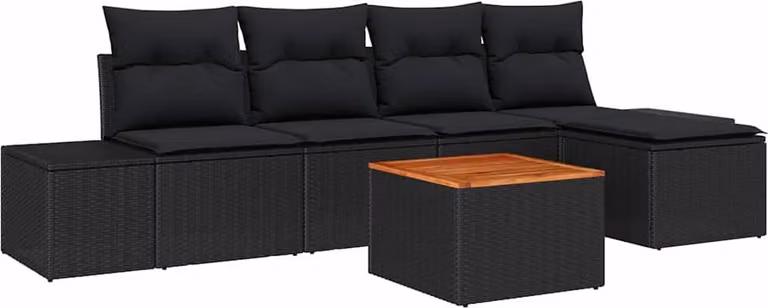 Set Divano da Giardino con cuscino 6 pcs Nero polyrattan
