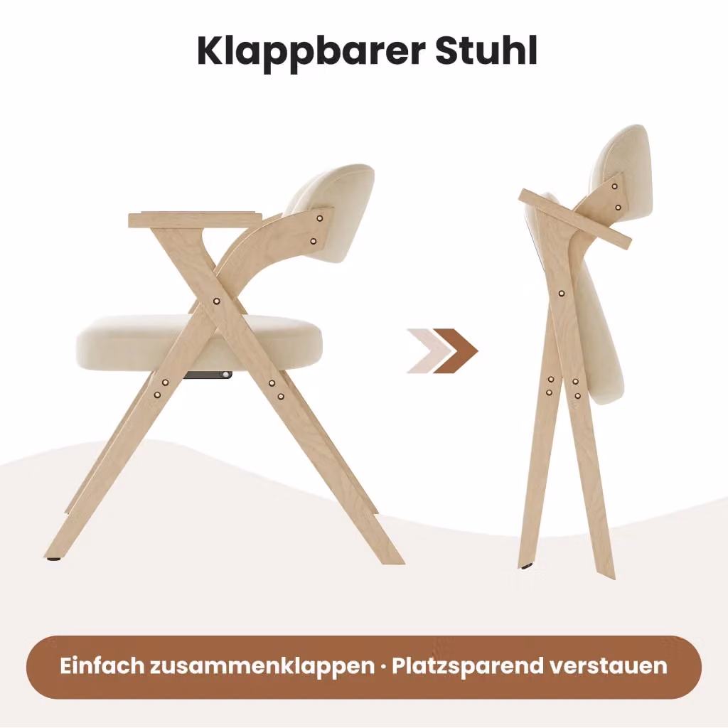 Set da 4 sedie pieghevoli REDOM in legno massello laccato e lino beige con braccioli in stile scandinavo – 2