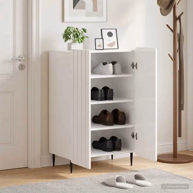 Mobile per scarpe moderno vidaXL Bianco Lucido L: 59,5 cm, P: 39,5 cm, H: 91,5 cm