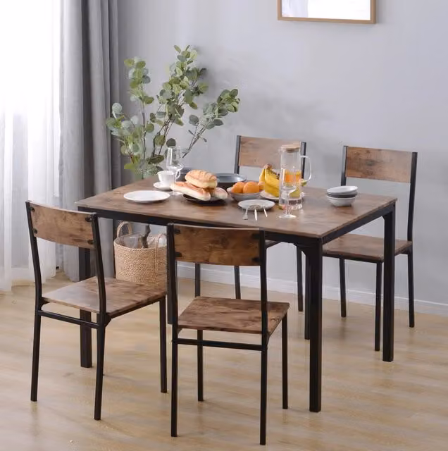 Set tavolo da pranzo con 4 sedie 108x65 cm MDF PVC marrone salvaspazio