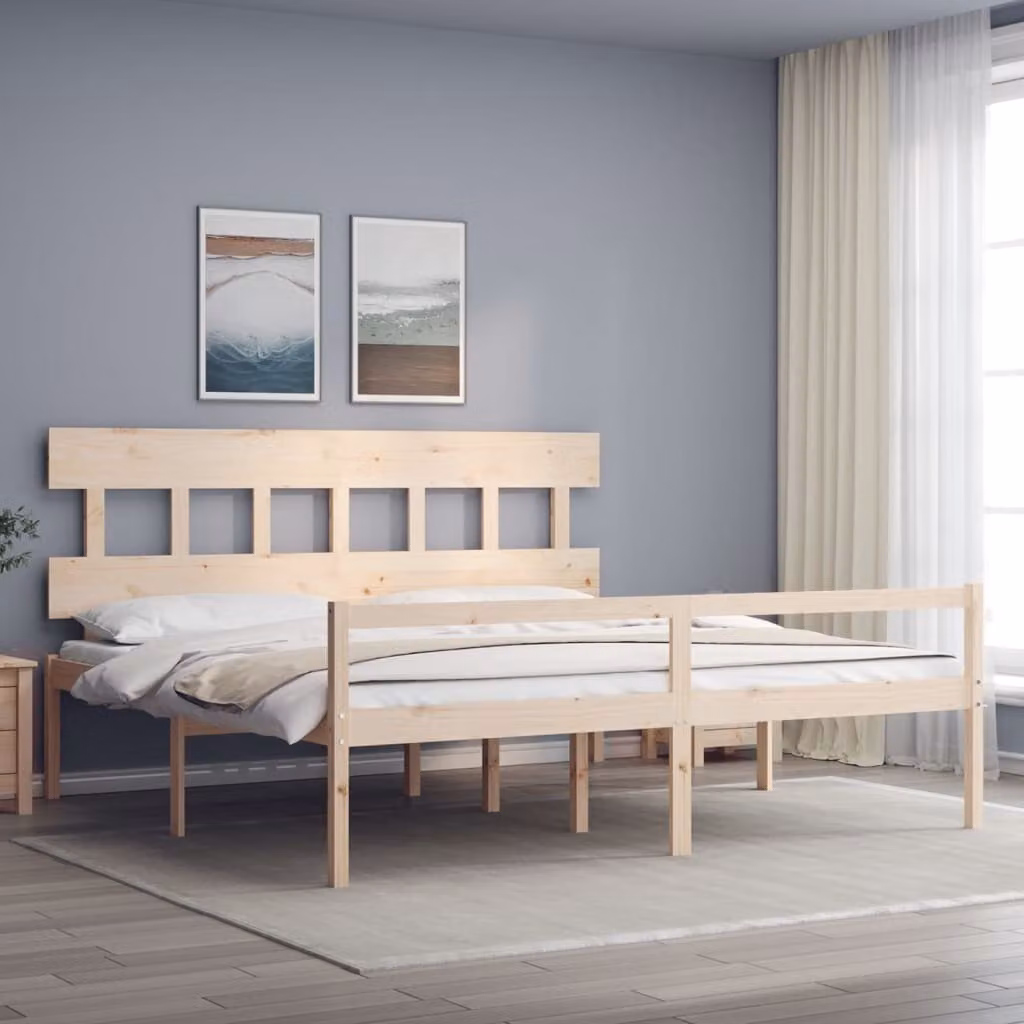 The Living Store Letto senior con testiera 200x200 cm in legno massiccio