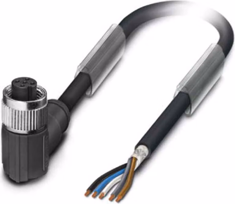 Cavo sensore Phoenix Contact M12 PUR a 5 poli, connettore femmina angolato schermato/trascinabile. Codifica A, lunghezza 5,0 metri