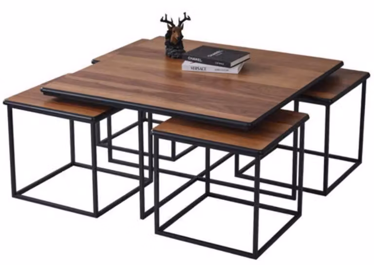 Tavolino da caffè moderno ed elegante, ideale per il soggiorno, realizzato in legno marrone, dal design raffinato e di nuova produzione