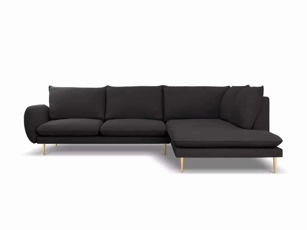 Divano angolare destro Vienna di Cosmopolitan Design, modello a 6 posti in bouclé nero con dettagli oro, L: 275 cm, P: 149 cm, H: 95 cm – 2