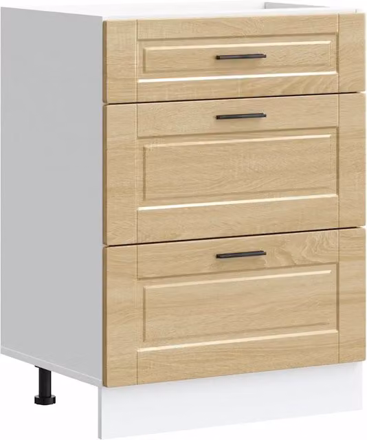 Base da cucina Porto Rovere Sonoma in legno multistrato marrone e beige con ante e cassetti, design moderno, L: 60.0 cm, H: 81.5 cm, P: 46.0 cm
