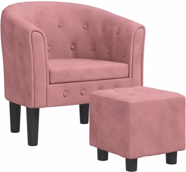 Poltrona Relax Cabriolet con Poggiapiedi in Velluto Rosa e Struttura in Legno e Plastica – 1