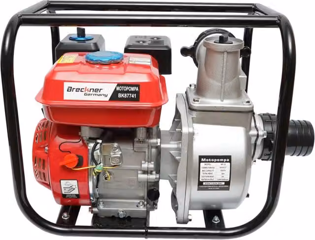 Motopompa a benzina Breckner Germany WP30 tipo HONDA da 7,5 HP con diametro 3 pollici, portata massima 60 m3/h, profondità massima 8 m e altezza massima 30 m