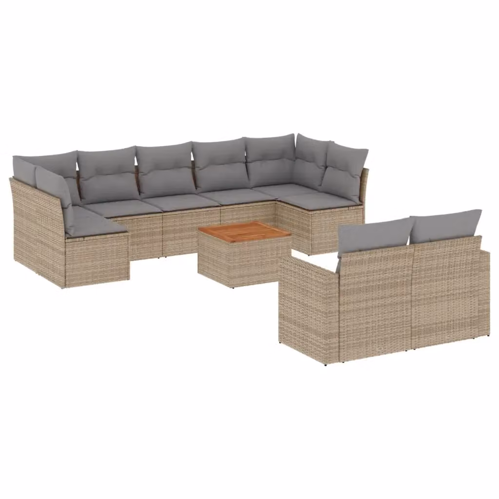 vidaXL Set Divano da Giardino 10 pz a forma a U in Polyrattan con Cuscini Beige e Grigio – 2