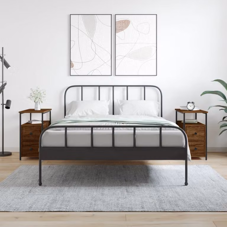 Set di 2 comodini vidaXL in legno multistrato e metallo, colore rovere marrone, L 60 x P 30 x H 60 cm