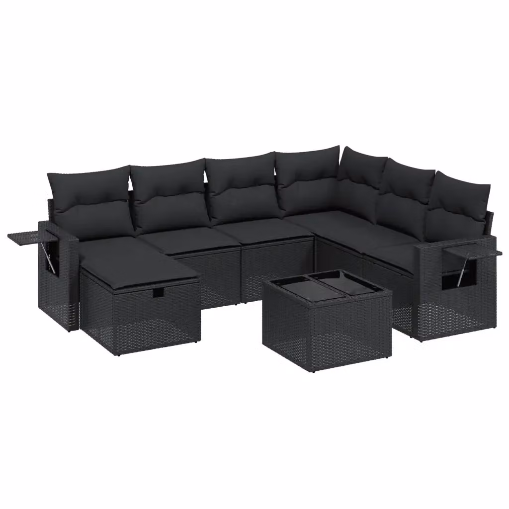 vidaXL Set Divani da Giardino a L con Cuscini 8 pz Nero in Polyrattan e Metallo – 2