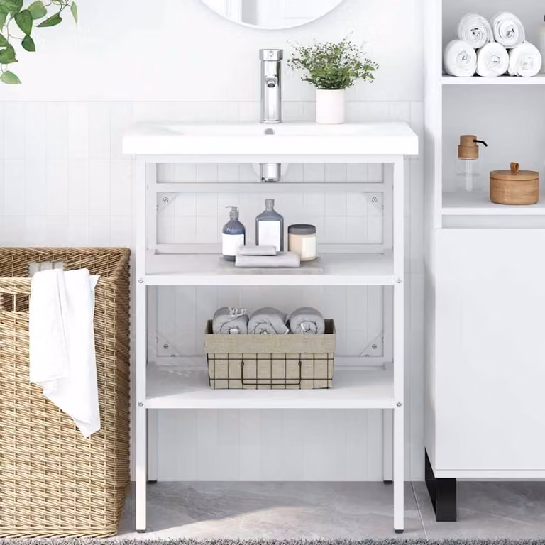 Struttura per lavabo da bagno vidaXL in metallo laccato bianco L: 59 cm, P: 38 cm, H: 83 cm