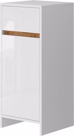 Mobiletto Vicco Detmold per bagno Bianco lucido e Rovere con anta e cassetto L/P/H: 35 x 35 x 82 cm