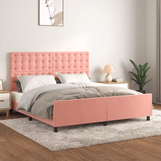Giroletto con Testiera-Struttura Letto con testiera Rosa 180x200 cm in Velluto 608121