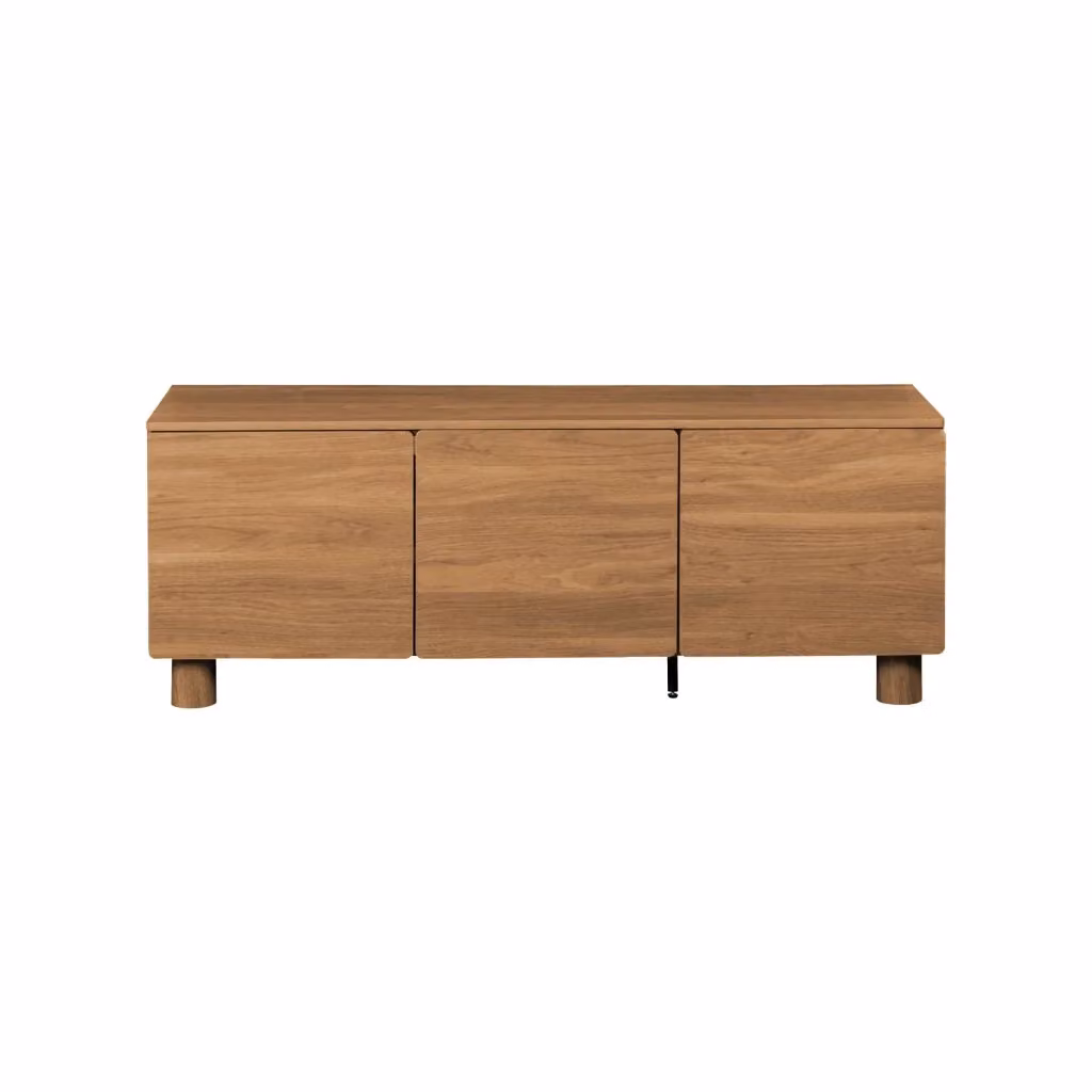 Mobile TV moderno SWEEEK in effetto legno di nocciolo marrone con 3 ante e dettagli in metallo L: 140 cm, P: 40 cm, H: 53 cm – 2