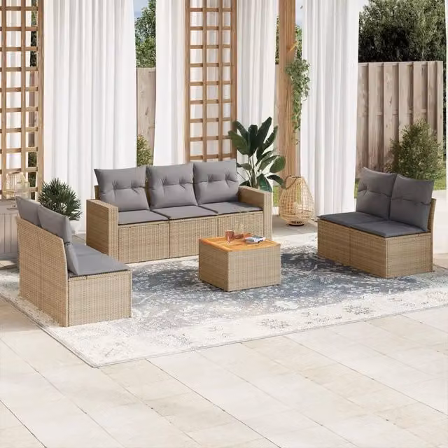 Set Divano da Giardino 8 pz con Cuscini Beige in Polyrattan 3224078