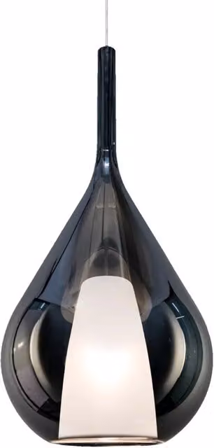 Sospensione Contemporanea Kalique Vetro Fumè Bianco E Cromo 1 Luce E27 H59Cm