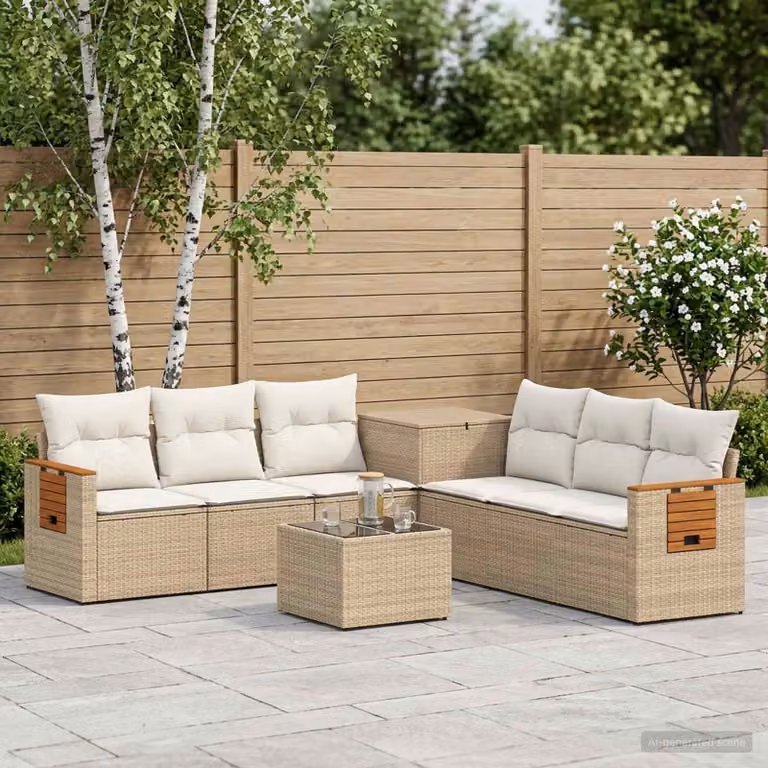 Set di divani da giardino vidaXL a forma di U composto da 8 pezzi in stile moderno, colore beige e bianco crema, con struttura in metallo e cuscini inclusi