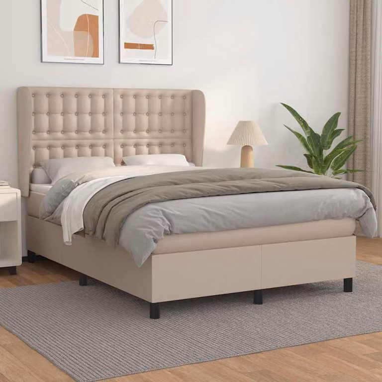 vidaXL Giroletto a Molle con Materasso in Similpelle Beige, L/P: 140 x 200 cm