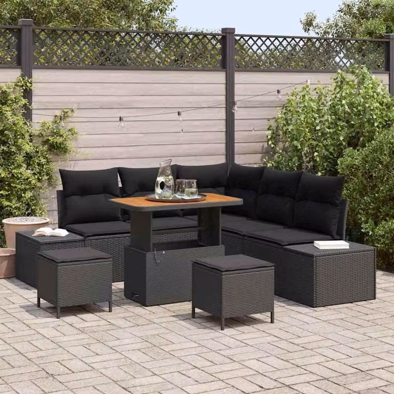 Maison Exclusive - Set da giardino composto da 8 pezzi, divano in rattan sintetico nero