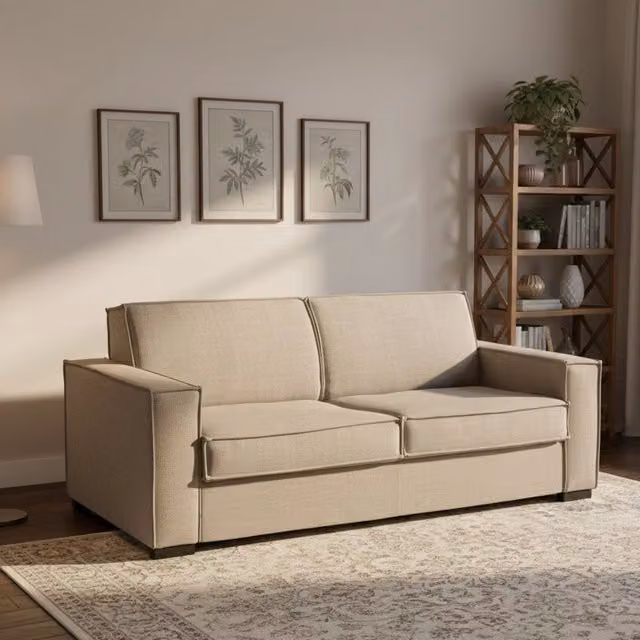 Divano Letto Alano Talamo Italia, Sofà 2 posti con apertura girevole e coperture rimovibili, Rivestimento in tessuto Beige, L: 180 cm, H: 90 cm, P: 95 cm