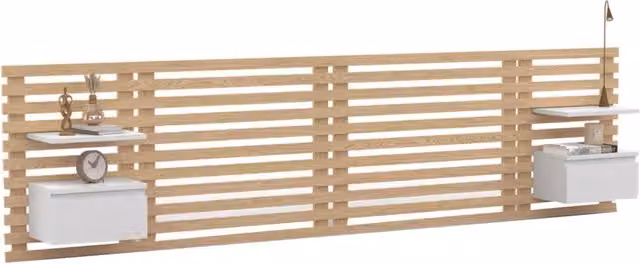 Testiera a doghe AVA con comodini sospesi IDMarket, legno chiaro e bianco, L: 240 cm – 1